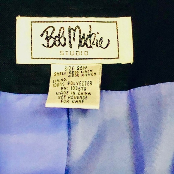 Vintage Bob Mackie Black Linen Jacket w/ Lavender Lining & Pockets (XL) - Picture 2 of 10